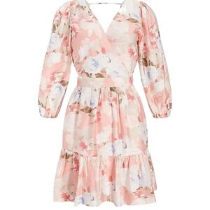 Express Floral Print Tie Back Ruffle Hem Mini Dress - Pink Print